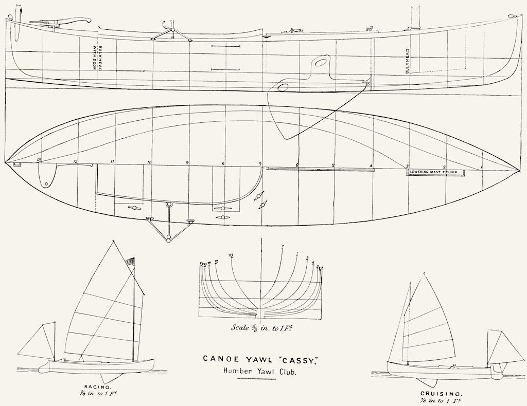 BOAT PLAN. Humber Canoe Yawl 'Cassy' 1891 old antique vintage print picture